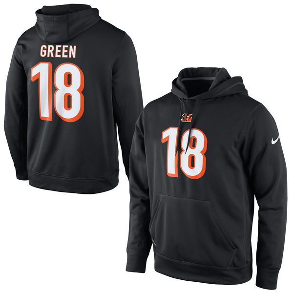 Men Nike Cincinnati Bengals #18 Green Player Pullover Performance Hoodie Black->denver broncos->NFL Jersey